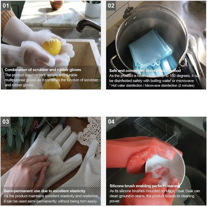 Magic Silicone Scrubber Cleaning Gloves