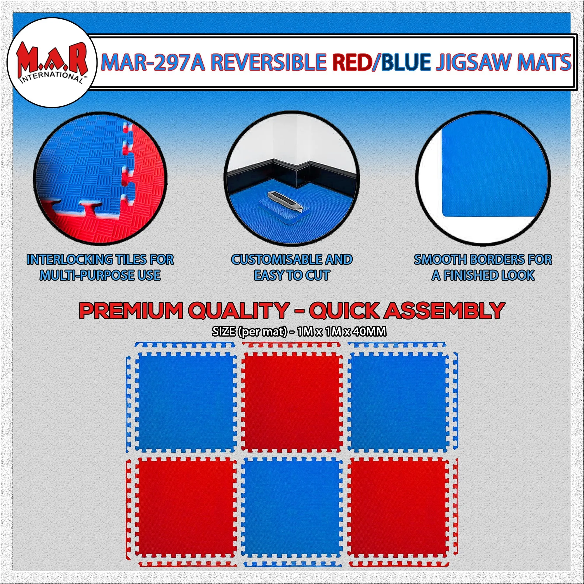 MAR-297A | Red/Blue Jigsaw Floor Mats (40mm [1m x 1m] Square)