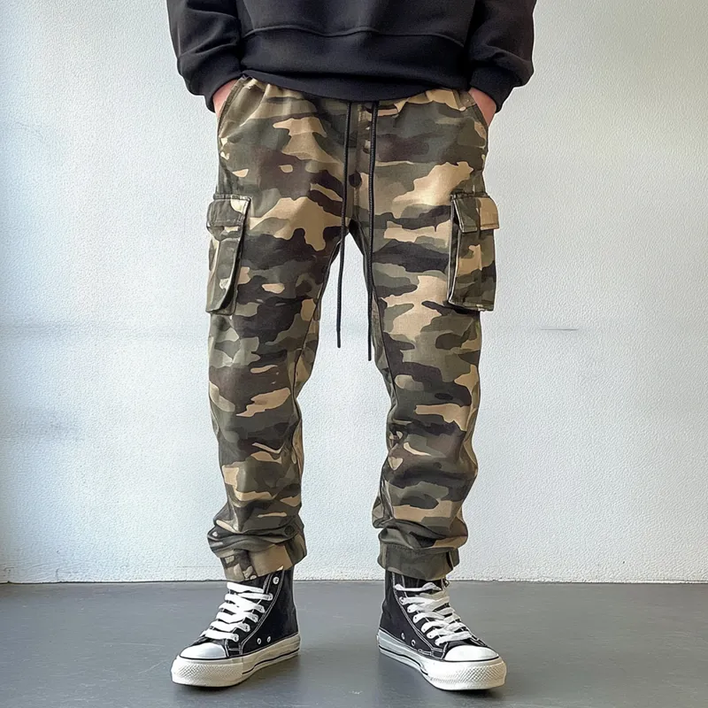 Men's Fashion Camo Elastic Waist Multi-pocket Cargo Pants 40170089Z