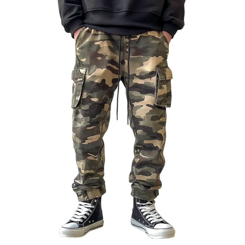 Men's Fashion Camo Elastic Waist Multi-pocket Cargo Pants 40170089Z