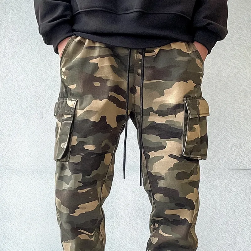 Men's Fashion Camo Elastic Waist Multi-pocket Cargo Pants 40170089Z