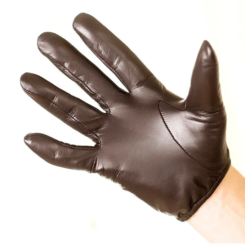 Men's Unlined Leather Driving Gloves Ultra Thin Goatskin Touchscreen Gloves Brown