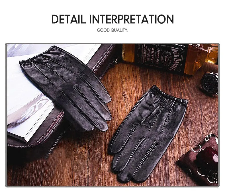 Men's Unlined Leather Driving Gloves Ultra Thin Goatskin Touchscreen Gloves Brown