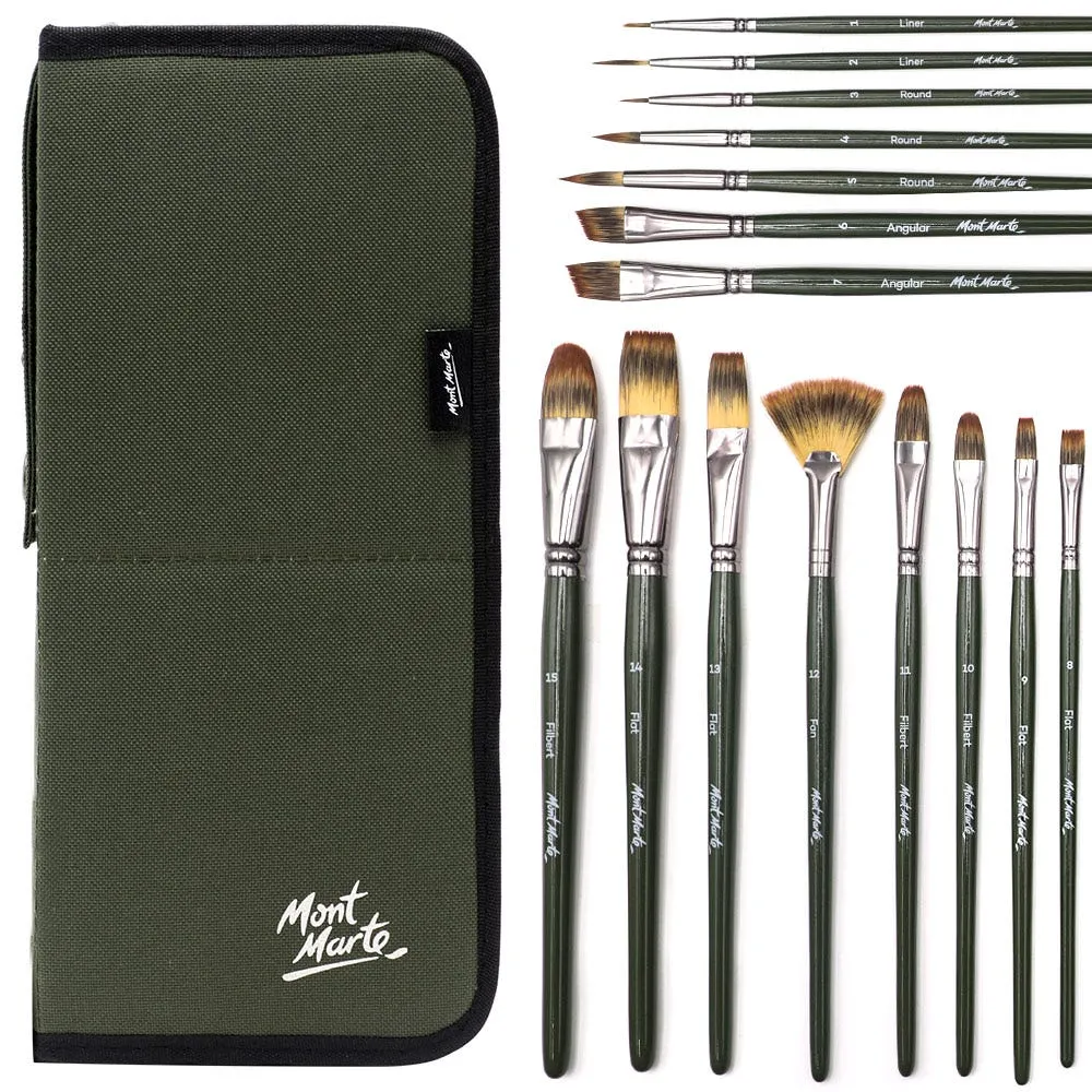 Mont Marte Artist Brush Set w/ Easel Wallet 17pc