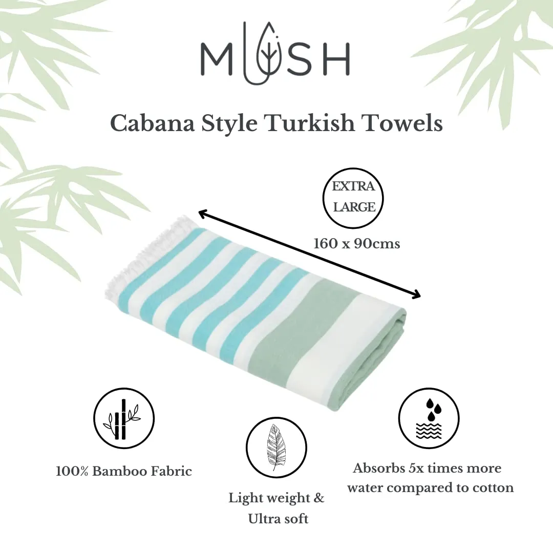 Mush 100% Bamboo Extra Large Towels for Bath || Ultra Soft, Absorbent, Quick Dry, Compact Cabana Styled Bath Towel for Men and Women for Daily Use, Beach, Pool, Gym (Turquoise & Light Green, 1)