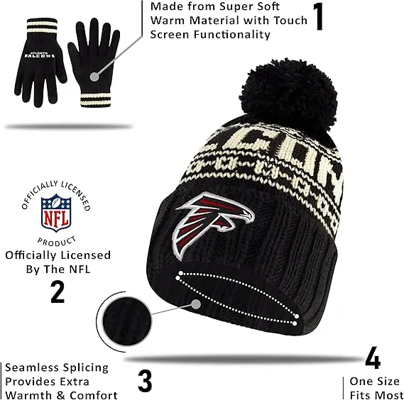 NFL Official Adults Super Soft Cable Knit Winter Beanie Knit Hat with Extra Warm Touch Screen Gloves|Houston Texans