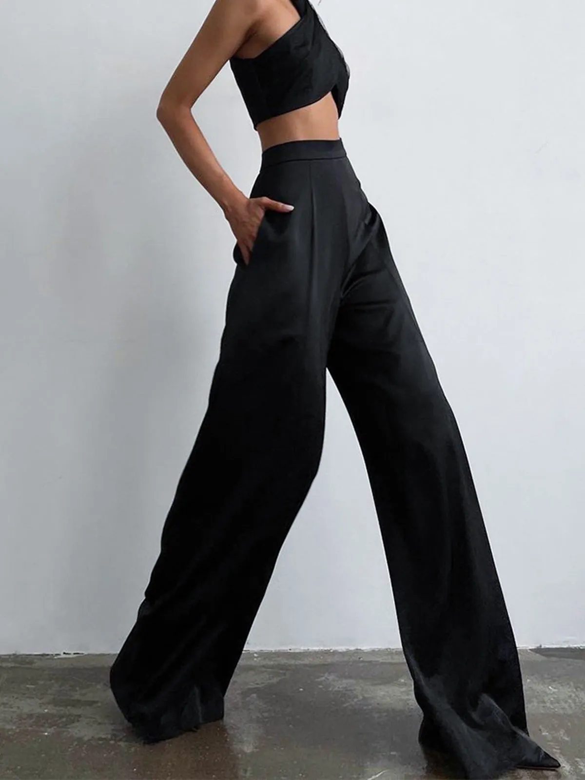 Oversized Satin Wide Trendy Leg Dress Pants