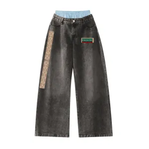 Palestine Design Unisex Double Waist Baggy Wide Leg Jeans