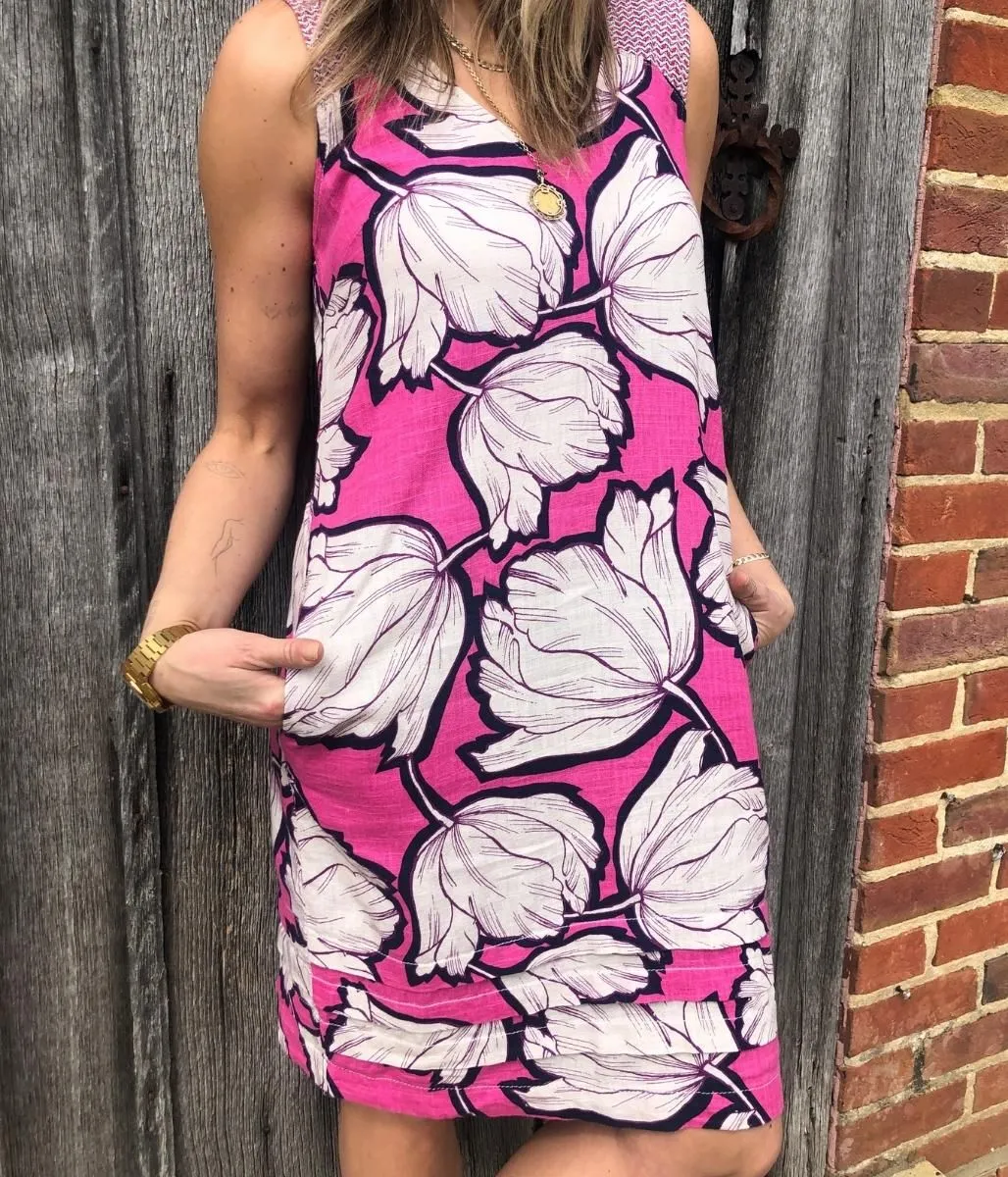 Pink Bold Flower Linen Blend Dress