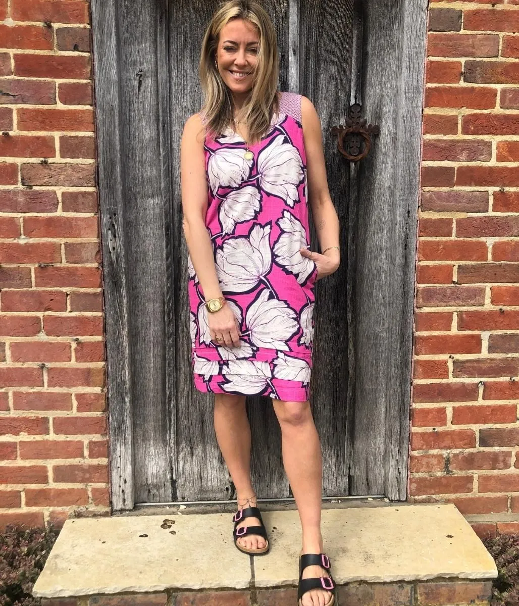 Pink Bold Flower Linen Blend Dress