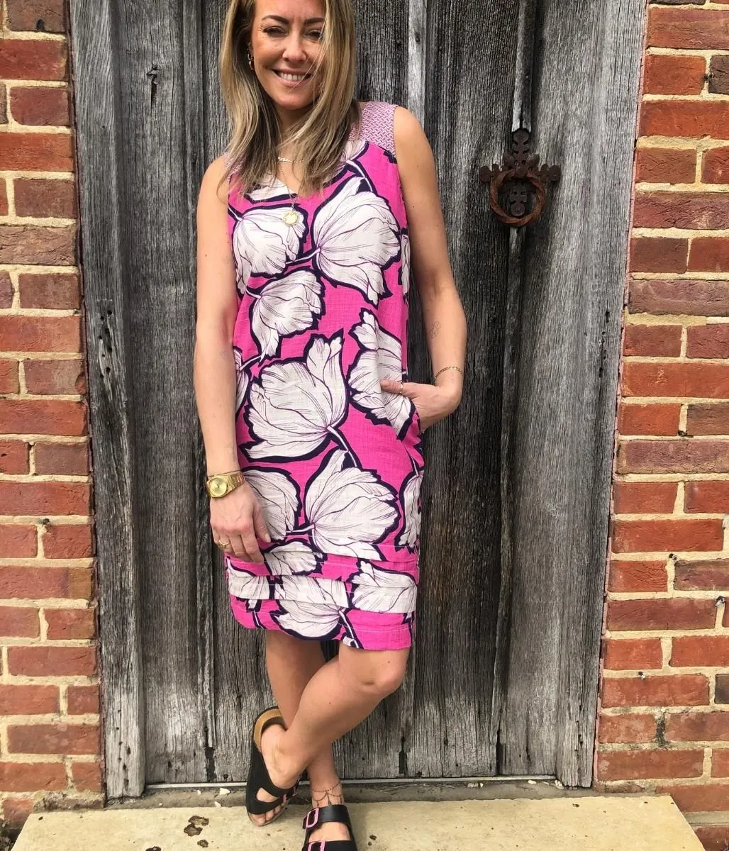 Pink Bold Flower Linen Blend Dress