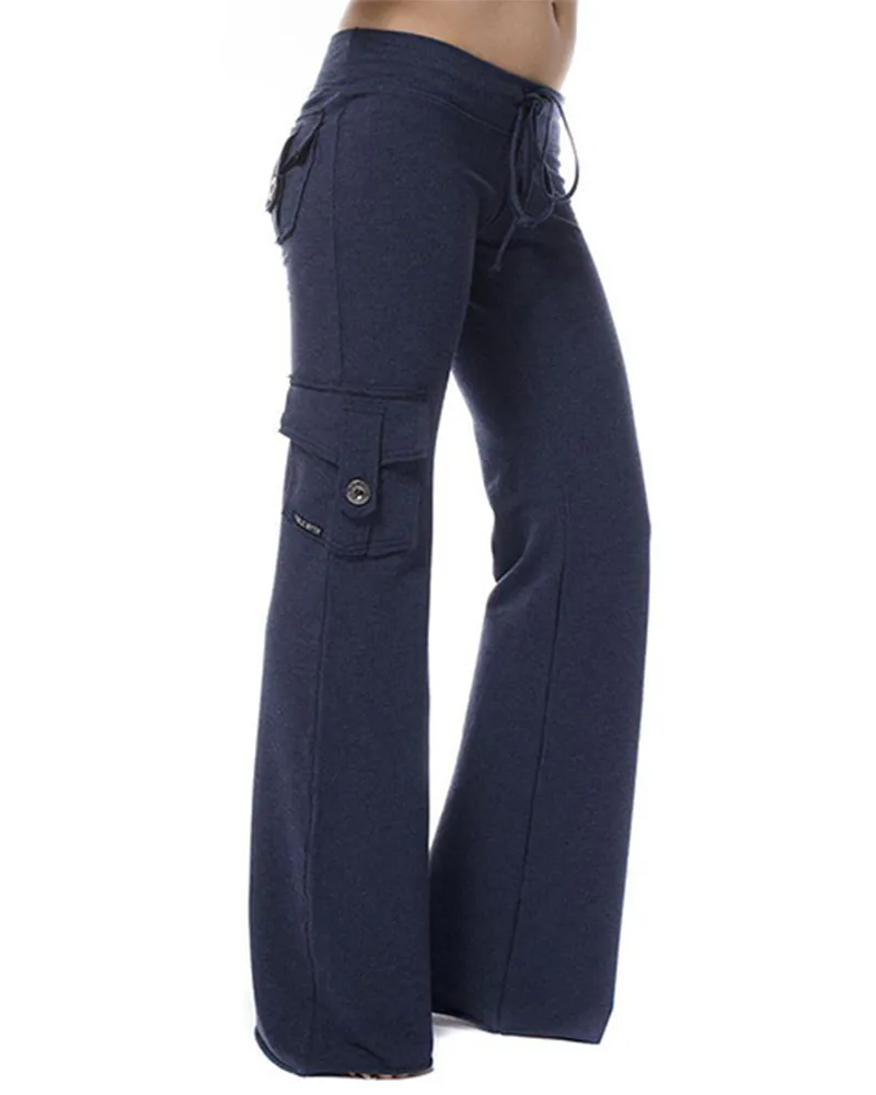 Resilient Waist Buttons Pocket Trousers