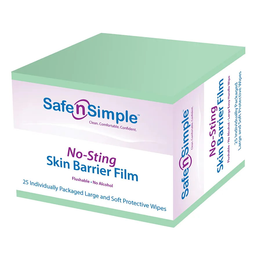 Safe N' Simple No-Sting Skin Barrier Wipe 5" x 7" - Pack of 25