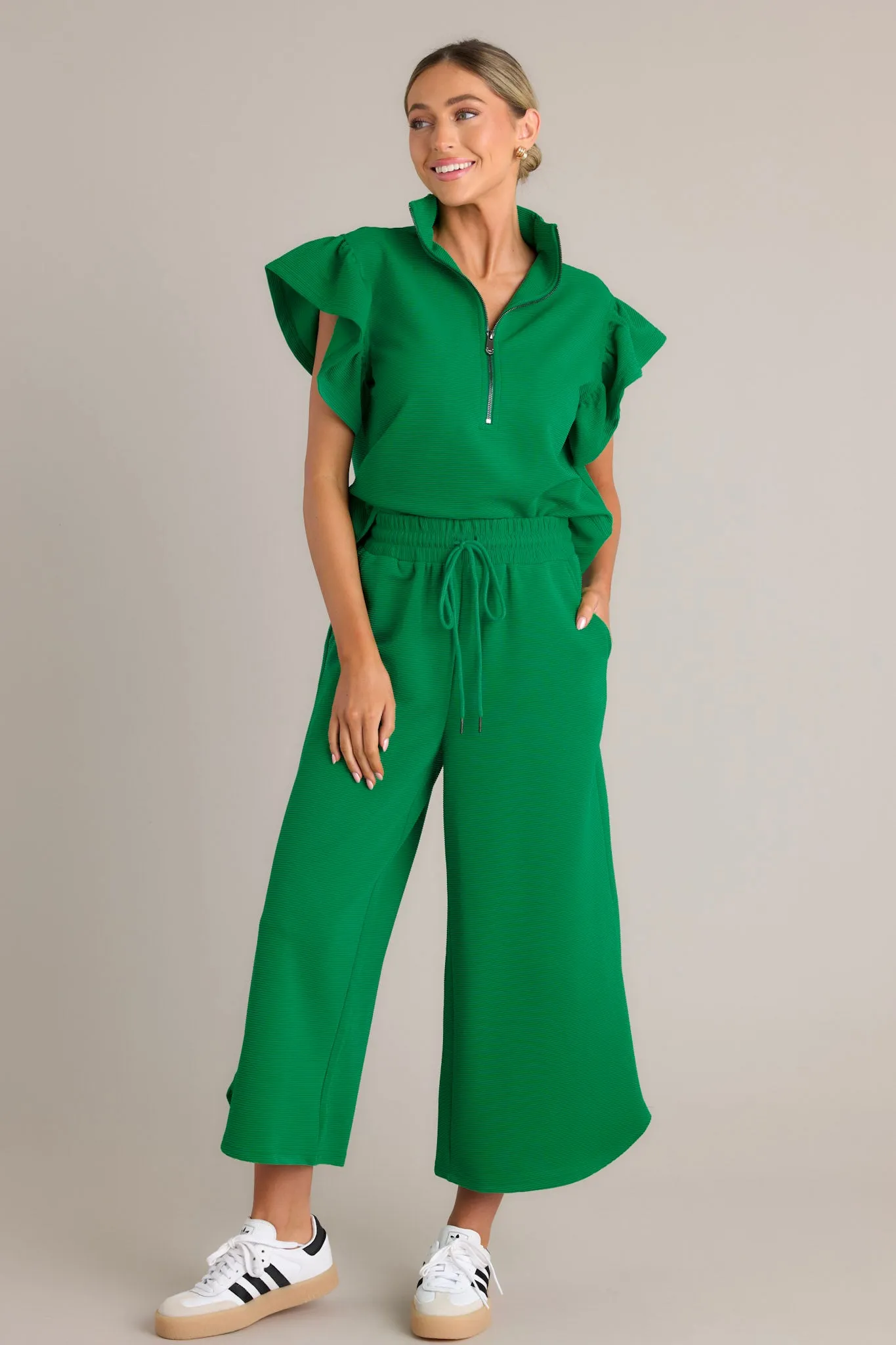 Sand Dune Green Ribbed Wide Leg Pants