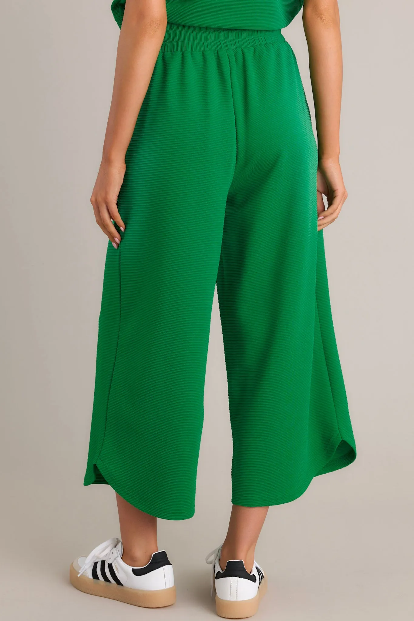 Sand Dune Green Ribbed Wide Leg Pants