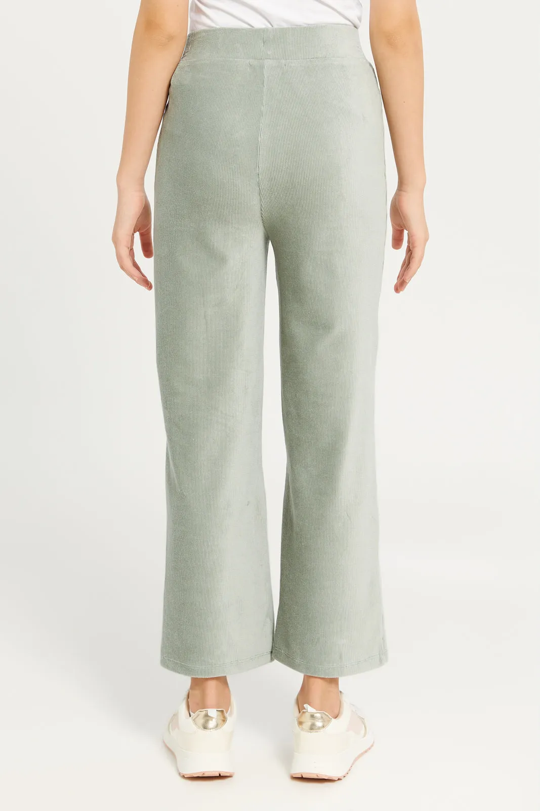 Senior Girls Green Wide Leg Cord Pants