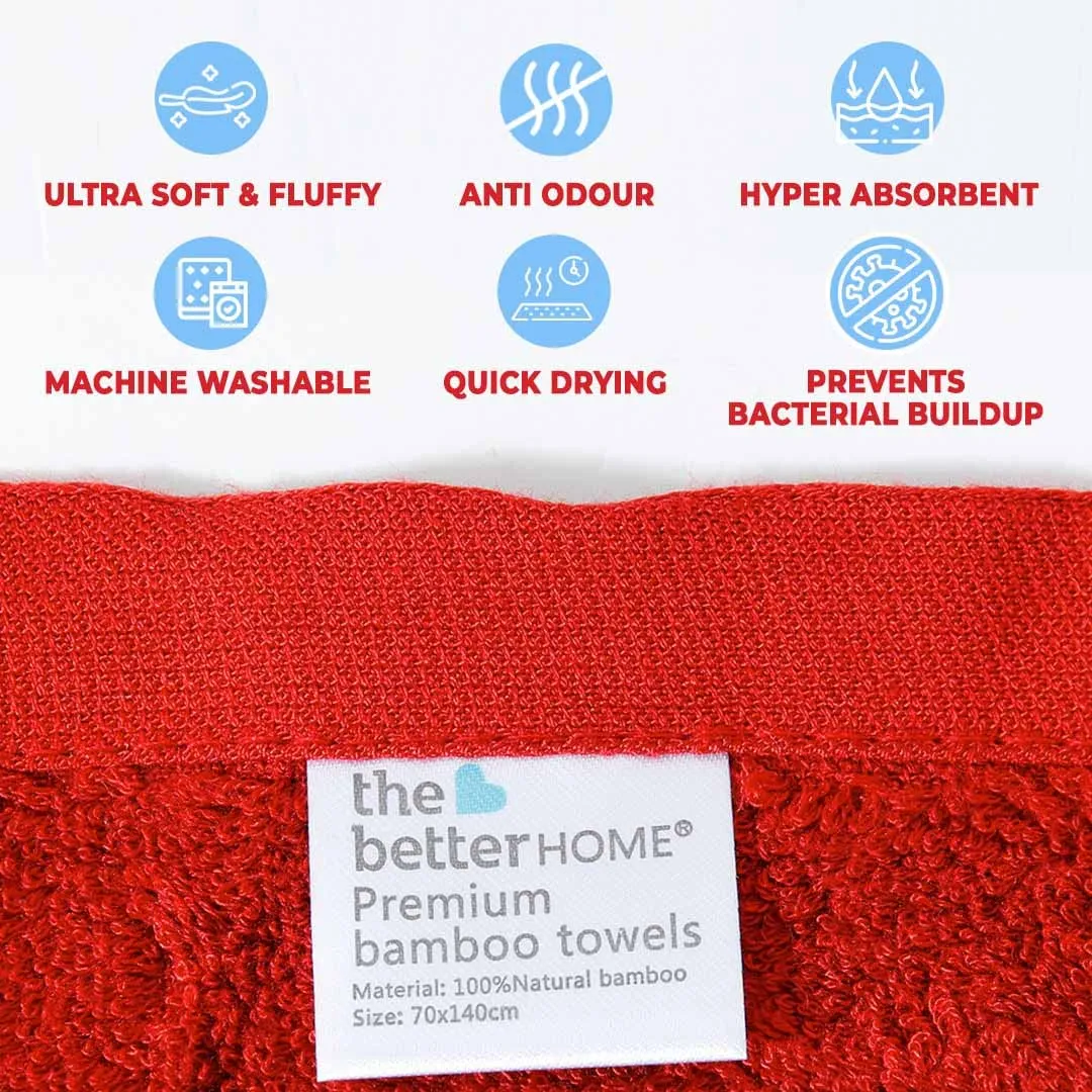 The Better Home Bamboo Bath Towel for Men & Women | 450GSM Bamboo Towel | Ultra Soft, Hyper Absorbent & Anti Odour Bathing Towel | 27x54 inches (Pack of 2, Red)