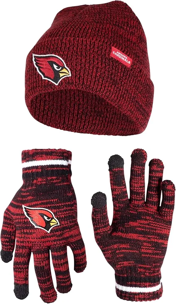 Ultra Game Adults Unisex NFL Official Super Soft Marl Knit Winter Beanie Knit Hat with Extra Warm Touch Screen Gloves|Arizona Cardinals