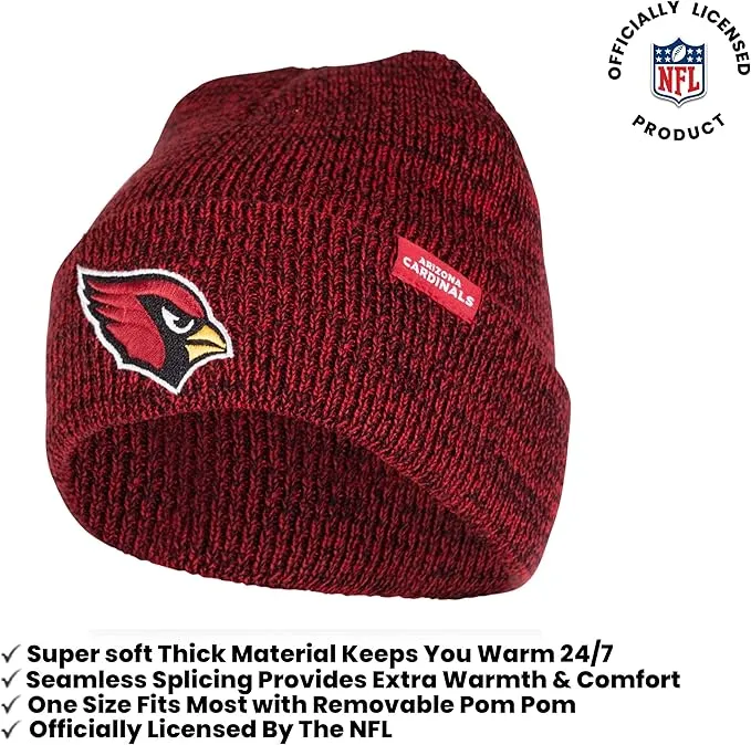 Ultra Game Adults Unisex NFL Official Super Soft Marl Knit Winter Beanie Knit Hat with Extra Warm Touch Screen Gloves|Arizona Cardinals