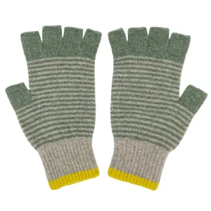 Unisex Fingerless Lambswool Gloves - Green and Soft Brown