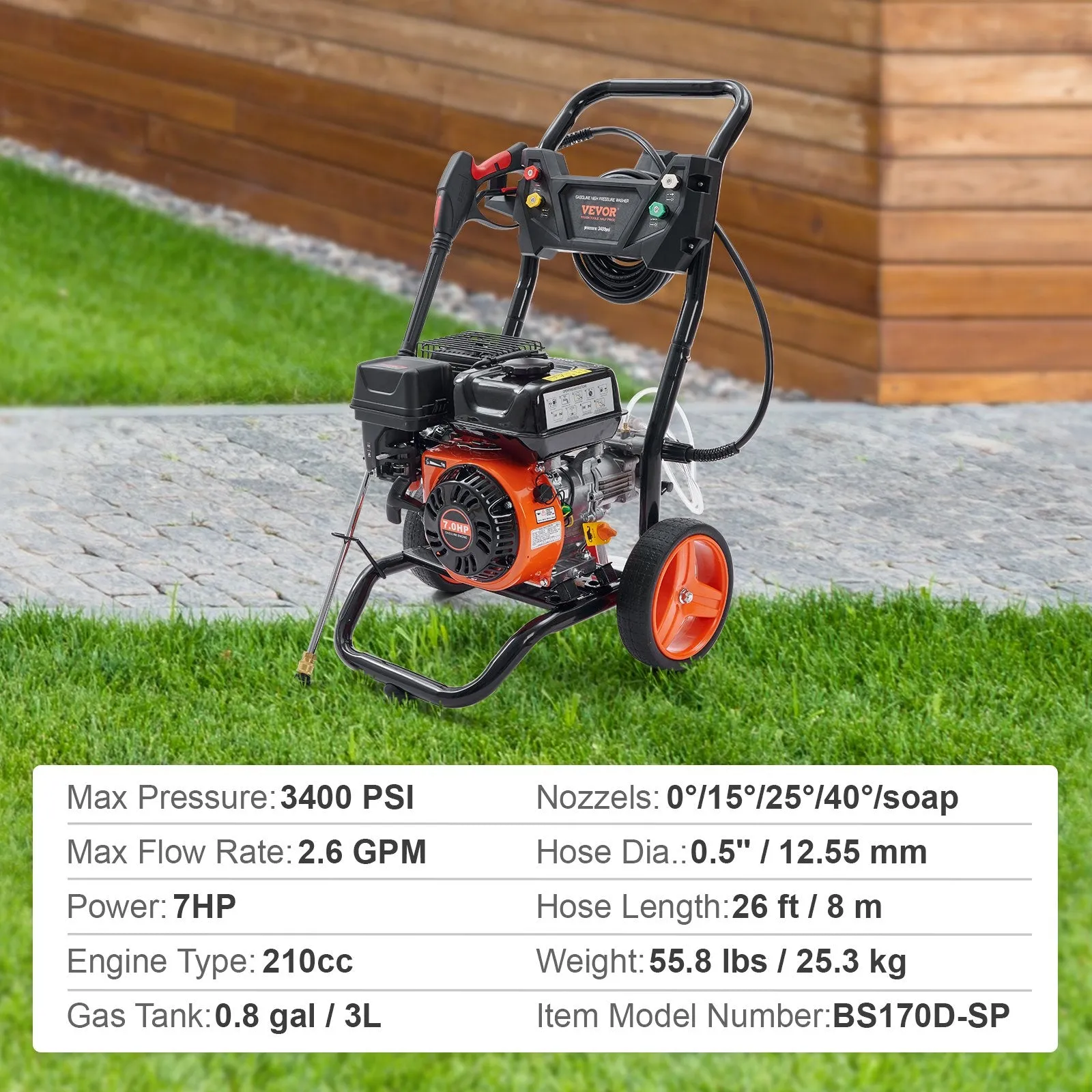 Vevor 3400 PSI Gas Pressure Washer 2.6 GPM with Aluminum Pump and 5 Quick Connect Nozzles New