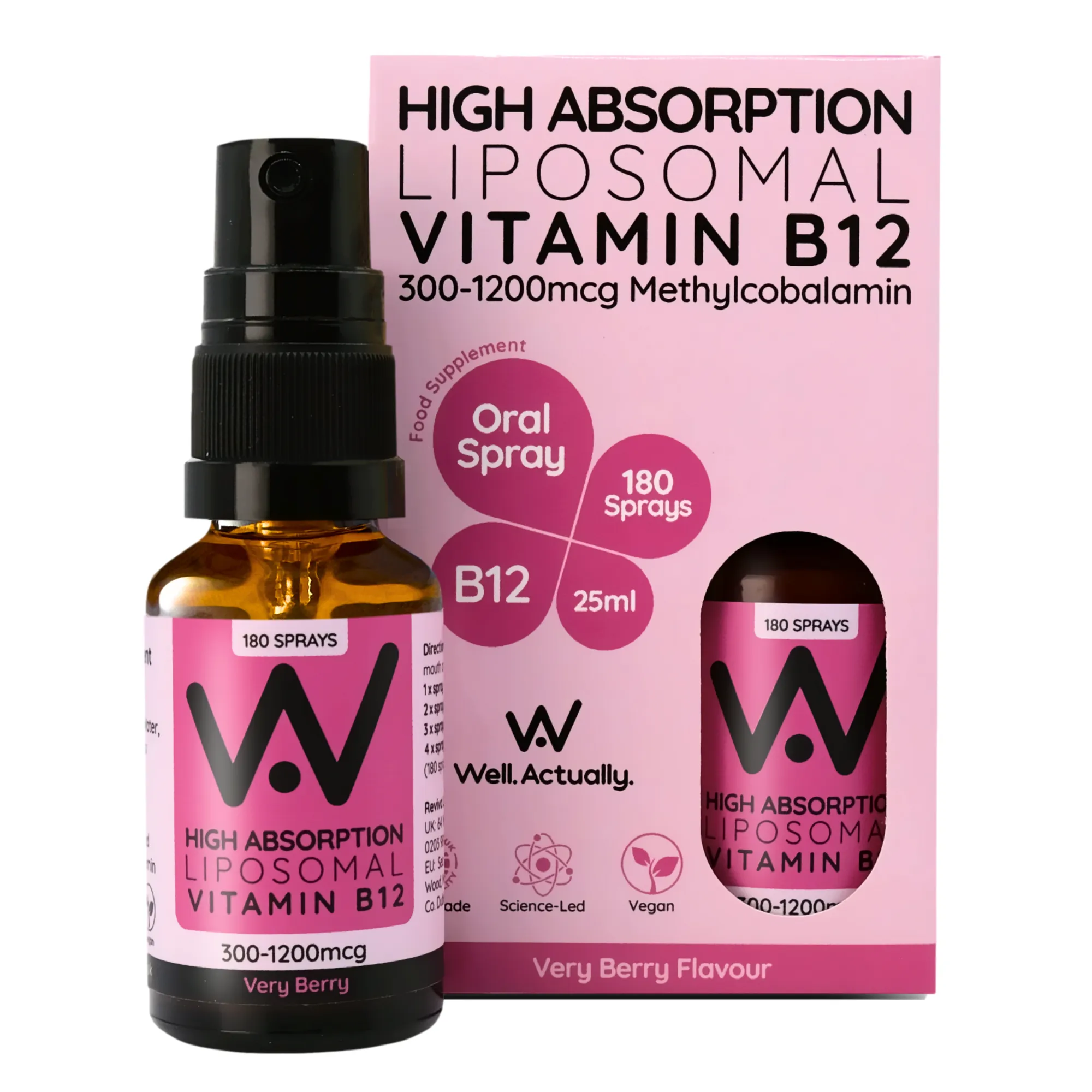 Well. Actually. Liposomal Vitamin B12 Methylcobalamin 1200mcg Spray - Very Berry Flavour 30ml