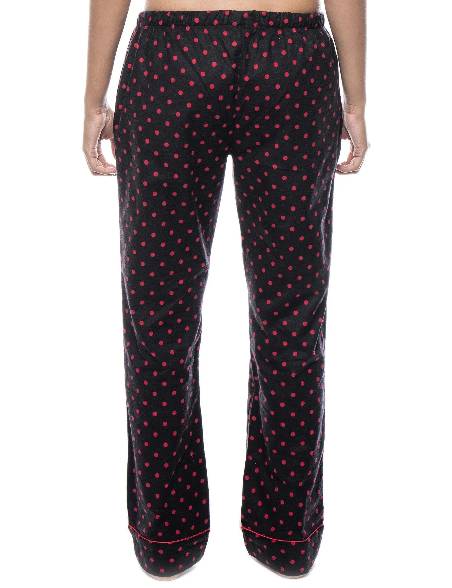 Womens 100% Cotton Flannel Lounge Pants - Dots Diva Black/Red